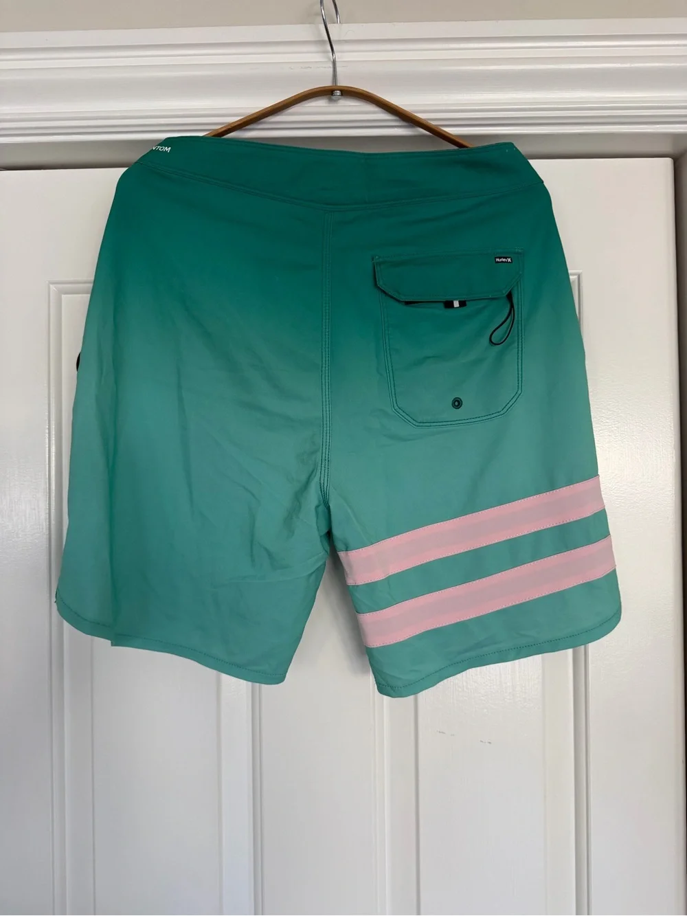 Hurley Teal Swim Trunks with Pink Stripes